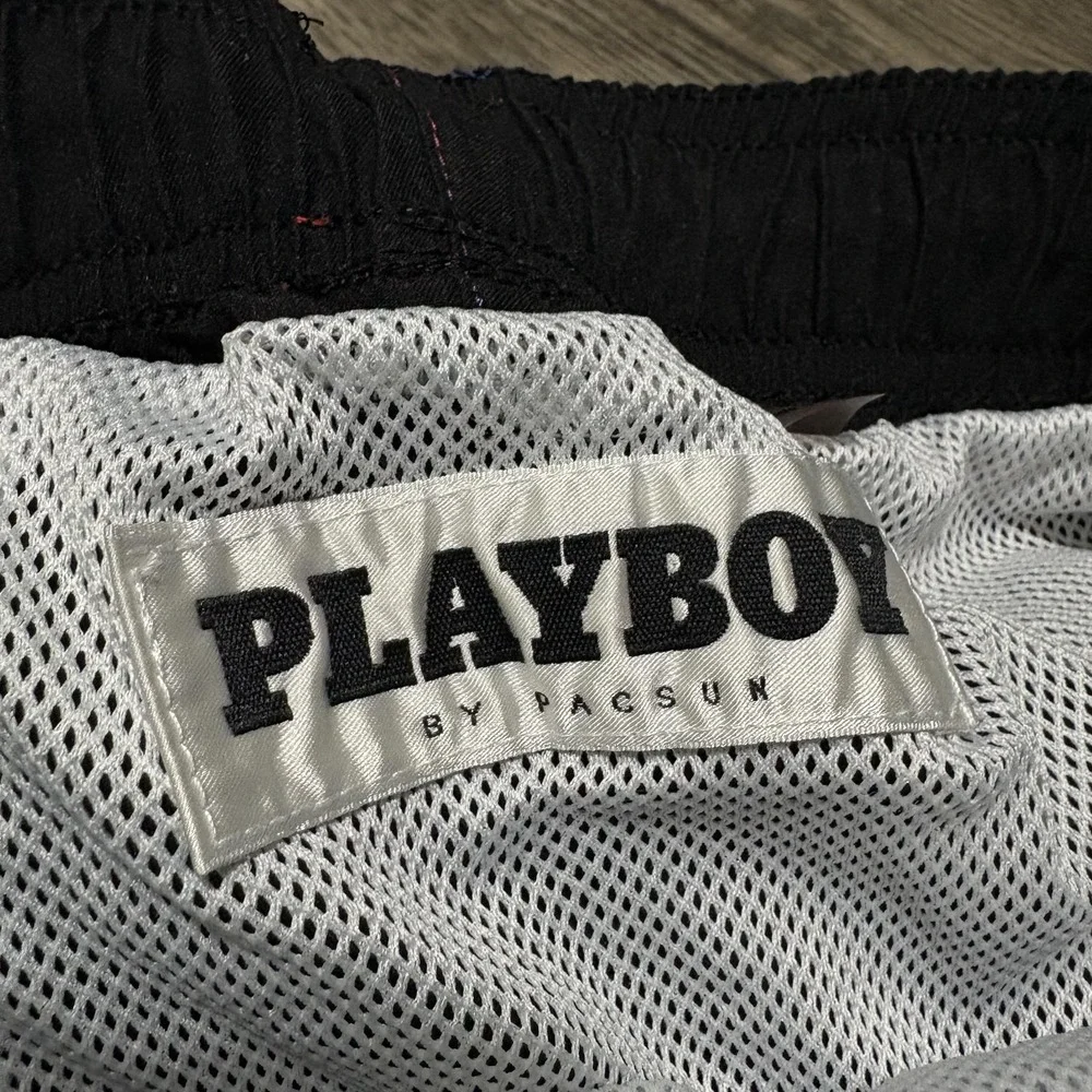 Playboy By PacSun Swim Shorts Mens Medium Black Bunny Logo Mesh Lined Trunks